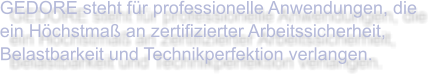 GEDORE steht für professionelle Anwendungen, die ein Höchstmaß an zertifizierter Arbeitssicherheit, Belastbarkeit und Technikperfektion verlangen.