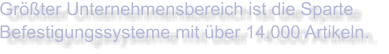 Größter Unternehmensbereich ist die Sparte Befestigungssysteme mit über 14.000 Artikeln.